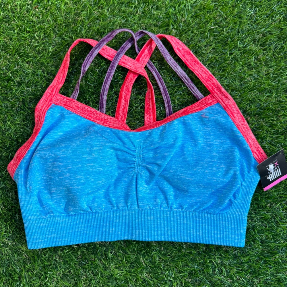 Victoria's Secret VSX The Ultimate Sport Bra Medium Blue Pink Strappy NWT